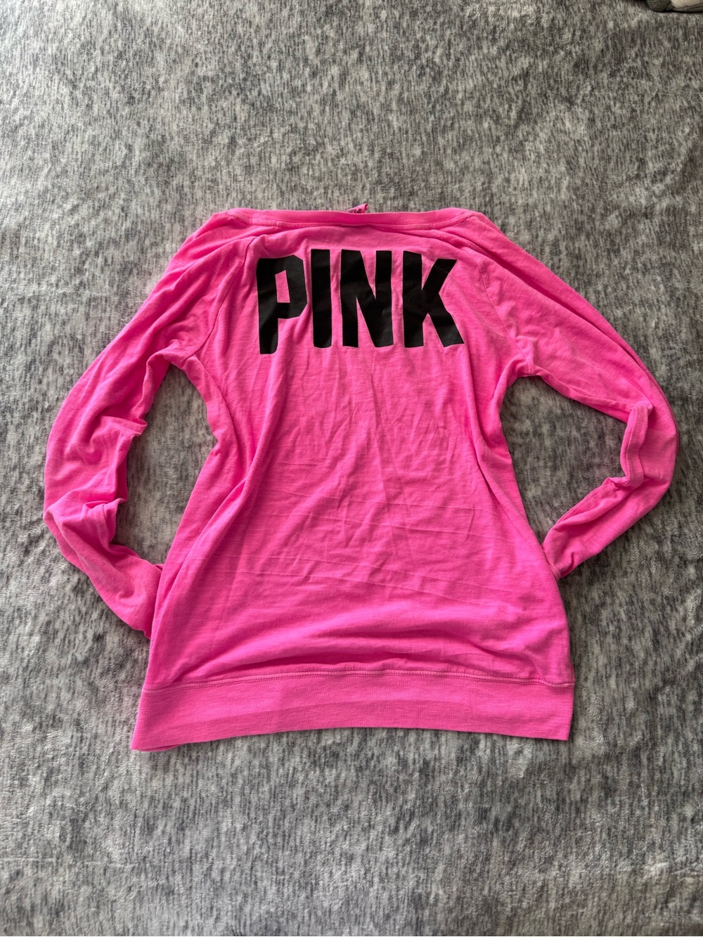 2014 VS PINK logo slouchy oversized long sleeve - bright pink